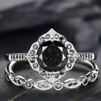 Simple Black Diamond Flower Ring For Women