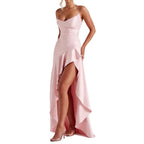 Women's Backless Ruffles Irregular Dress Summer Fashion Evening Party Club Split Suspender Maxi Dress Clothing