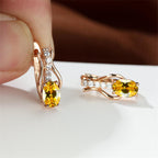 Oval Garnet Crystal Champagne Gold Ear Clips For Women