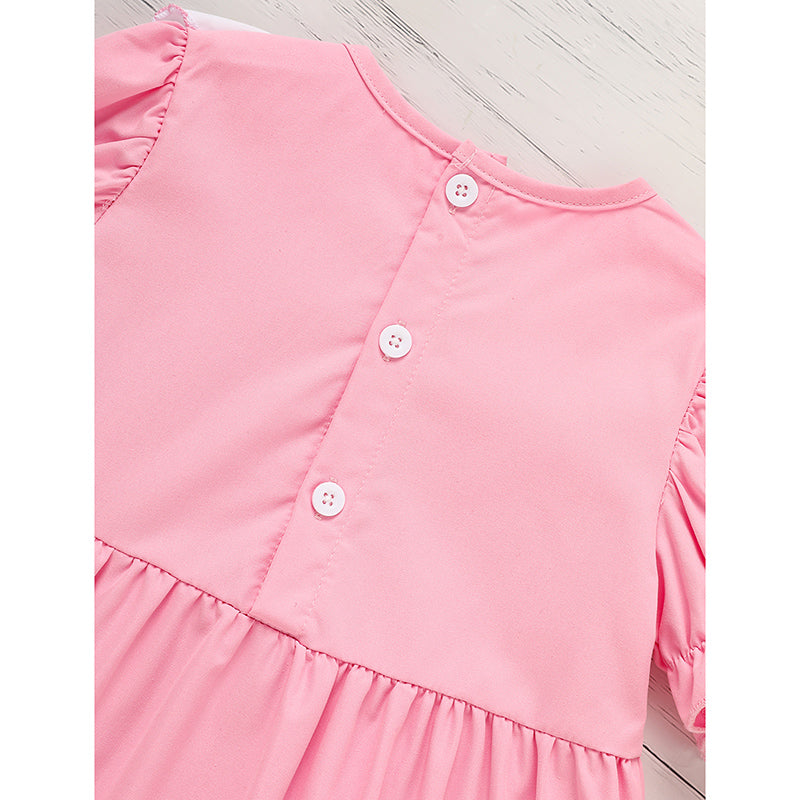 Toddler Baby Girl Spring Tulip Smocked Short Sleeve Dress With Lovely Tulip Embroidery Princess Dresses