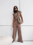 2026 NEW Women  2 Piece Casual Set Short Sleeve T-Shirt Vest Loose Wide Leg Pants Seasonal Comfort