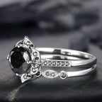 Simple Black Diamond Flower Ring For Women