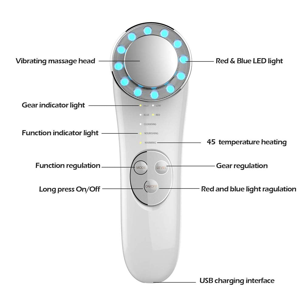 7-in-1 Galvanic Facial Massager Machine – EMS Face Lifting, Skin Tightening & LED Light Therapy Device