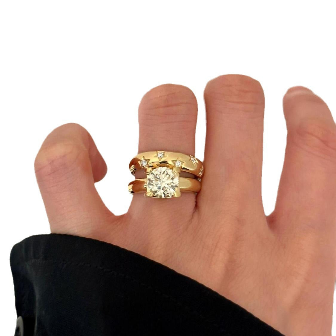 French-style Subtly Luxurious Gold-colored Cow-head Diamond-look Ring