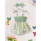 Newborn Infant Baby Girl Summer Outfits Romper Dress Floral Jumpsuit With Bow Headband Set