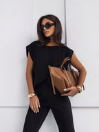 2026 NEW Women  2 Piece Casual Set Short Sleeve T-Shirt Vest Loose Wide Leg Pants Seasonal Comfort