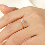 Fashionable, Light-luxury, Versatile, Niche Ring Featuring Faux Moissanite With A Four-prong Zircon Setting And Electroplated Finish