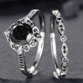 Simple Black Diamond Flower Ring For Women