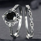Simple Black Diamond Flower Ring For Women