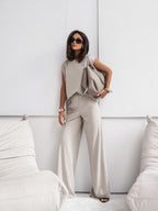 2026 NEW Women  2 Piece Casual Set Short Sleeve T-Shirt Vest Loose Wide Leg Pants Seasonal Comfort