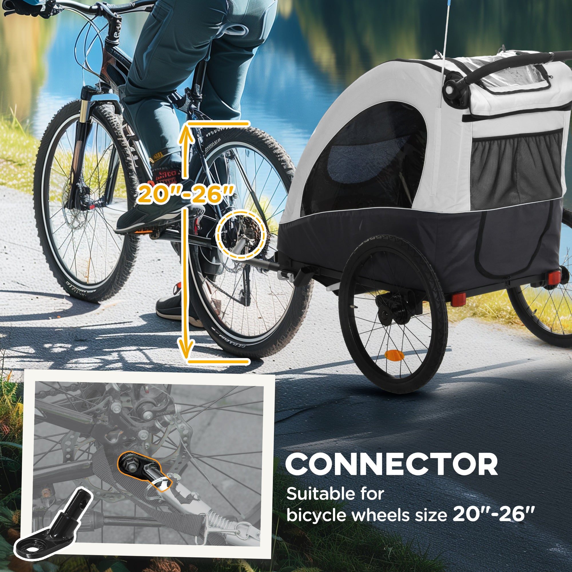 Bike Trailer for Kids 3 In1 Foldable Child Jogger Stroller Baby Stroller Transport Carrier with Shock Absorber System Rubber Tires Adjustable Handlebar Kid Bicycle Trailer White and Grey