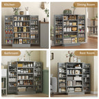 Gray Pantry Cabinet, 5-Tier Adjustable Storage for Kitchen, 12 Door Shelves, Double Doors, Gray