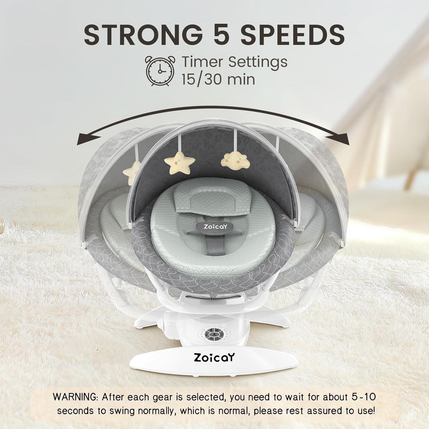 Baby Swing For Infants With Motion Detection, Electric Baby Swing With 3 Swing Modes, 12 Lullabies  5-Speeds