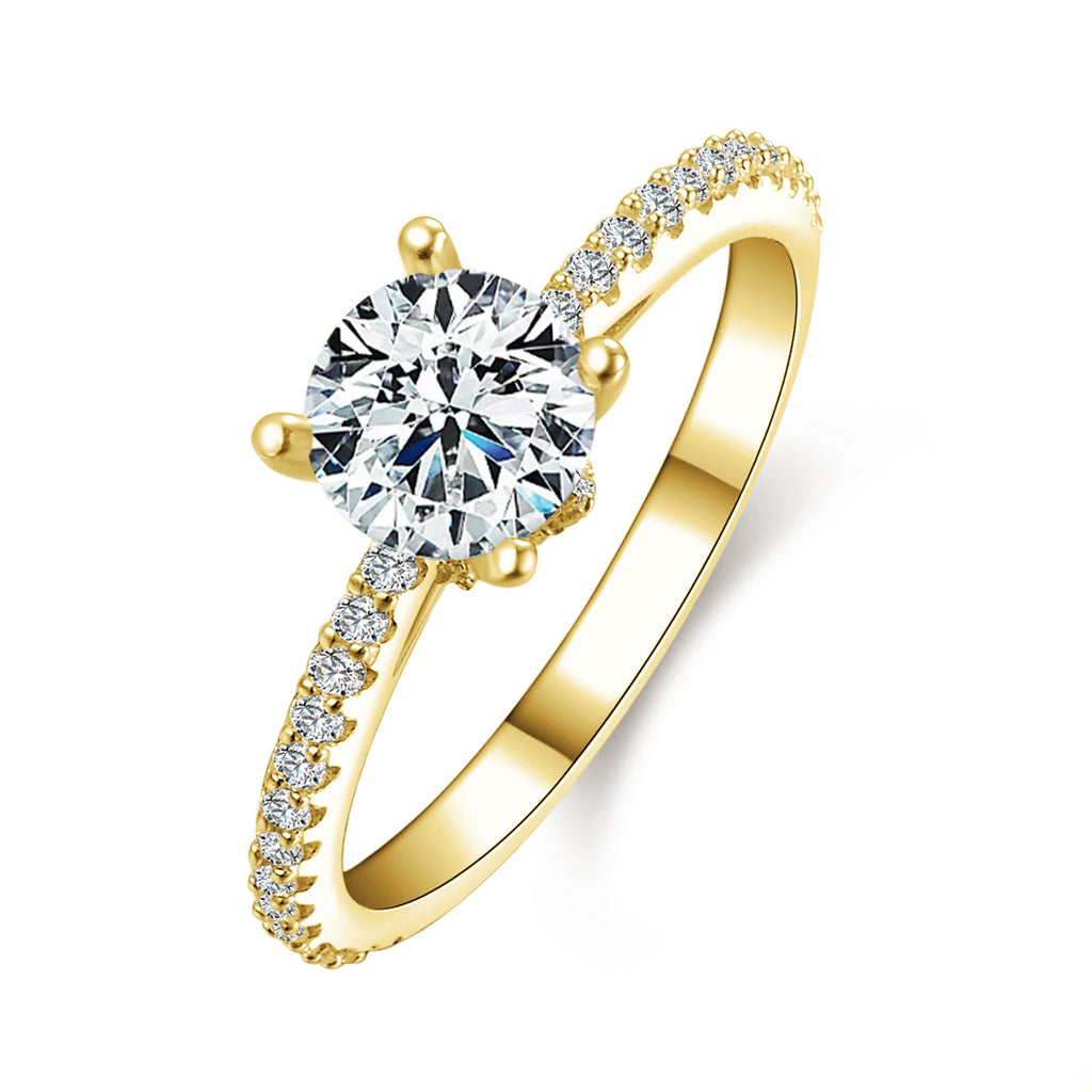 Fashionable, Light-luxury, Versatile, Niche Ring Featuring Faux Moissanite With A Four-prong Zircon Setting And Electroplated Finish