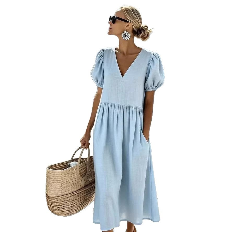 New Cotton-linen Casual Short-sleeve Dress