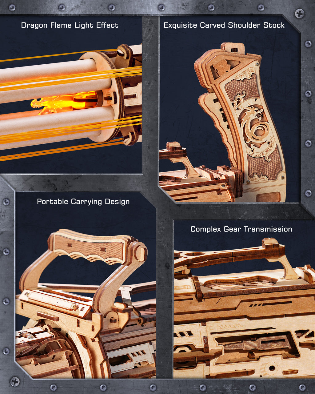 ROKR 3D Puzzle Gatling Gun Model, Adult Wooden 3D Puzzle Rubber Band Gun Toy, Rotating Barrel Machine Gun, Wooden Model Craft Set, Cool Hobby Birthday Gift, Suitable For Males And Teenagers 14 And Up