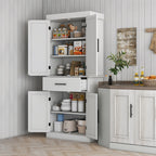72" Tall Kitchen Cabinet, Kitchen Pantry Cabinet with Barn Doors, Drawer, 5-Tier Shelf and Adjustable Shelves, White