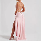 Women's Backless Ruffles Irregular Dress Summer Fashion Evening Party Club Split Suspender Maxi Dress Clothing
