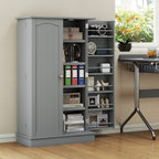 Gray Pantry Cabinet, 5-Tier Adjustable Storage for Kitchen, 12 Door Shelves, Double Doors, Gray