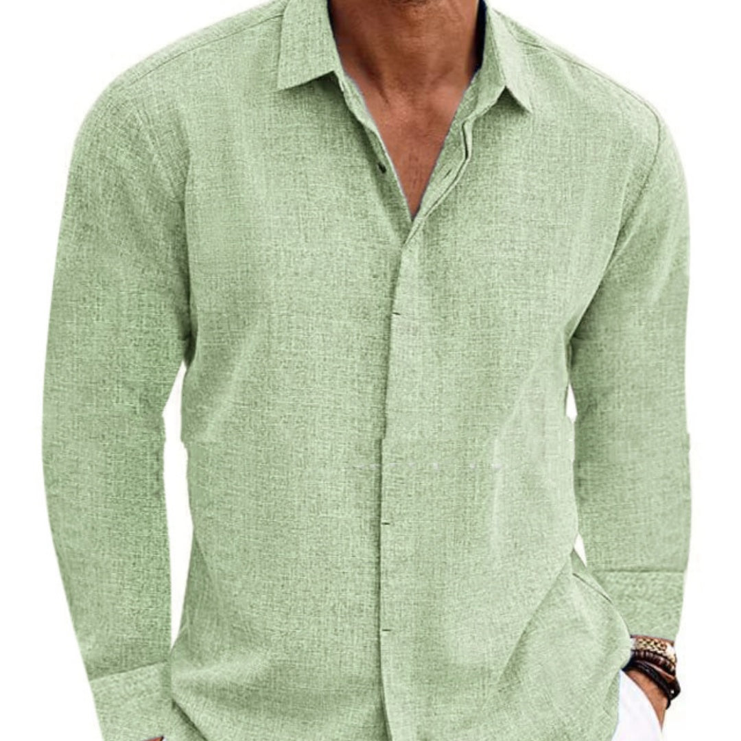 Long Sleeve shirt Undershirt Solid Color Long Sleeve Cotton Linen Shirt Men