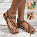 Bohemian Thong Sandals Summer Fashion Flowers Flat Beach Shoes For Women