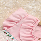 Toddler Girl's Pink Ruffle Sleeve Dress Letter Embroidery & Bow Detail With Back Button Closure