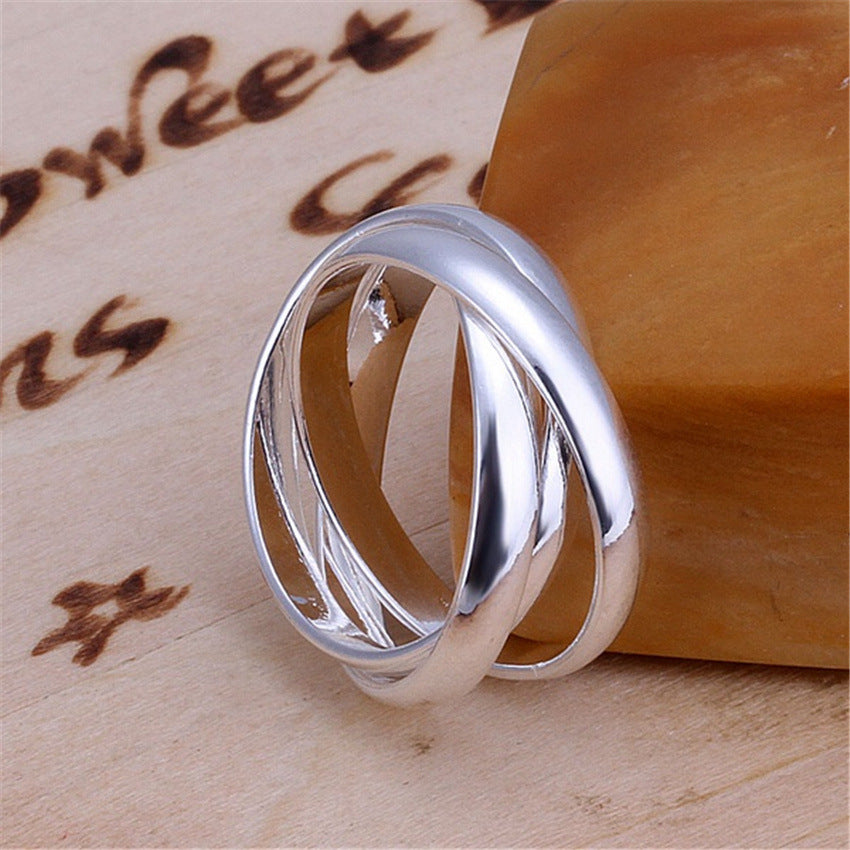 Womens Fashionable Silver-Plated Creative Three-Ring Ring