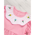 Toddler Baby Girl Spring Tulip Smocked Short Sleeve Dress With Lovely Tulip Embroidery Princess Dresses