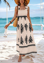 2026 NEW SUMMER Palace Style Printed Square Neck Dress, Elegant Lace Printed Hem, Soft Elastic Body Shaping, Slip Dress, Sleeveless Dress, Suitable For SUMMER, Women's Wear