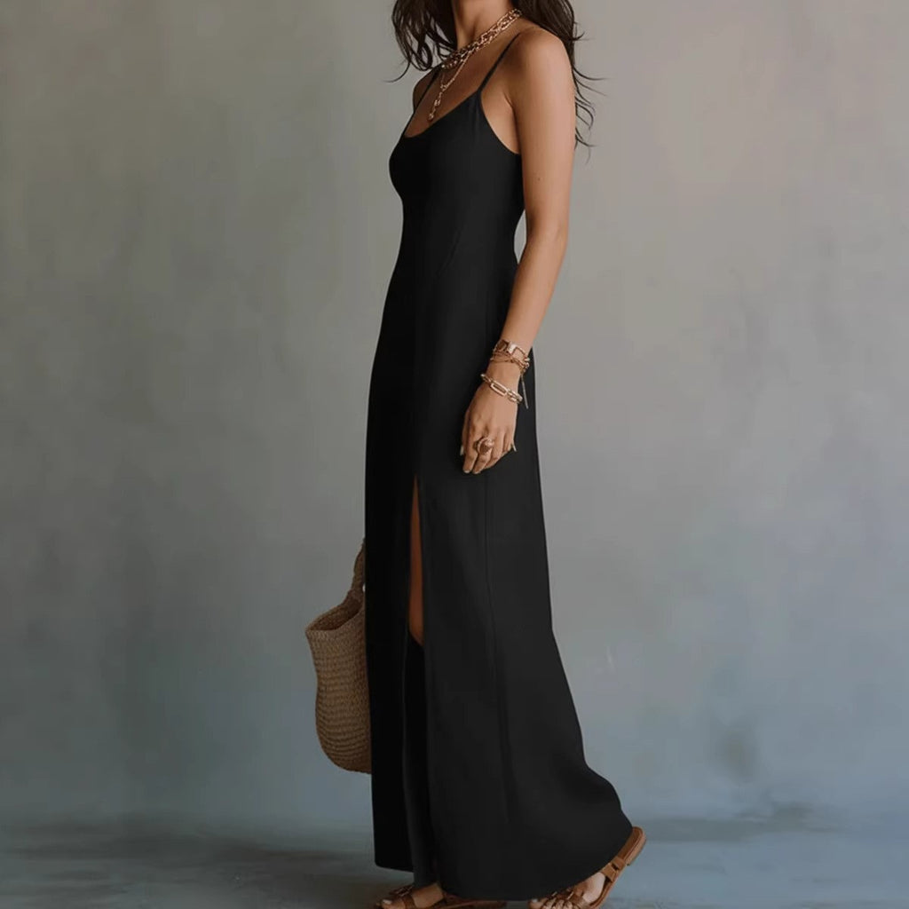 Elegant Casual Split-neck Slip Dress