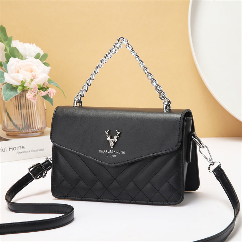 Soft Blush Quilted Mini Bag - Retro Style Casual Handbag Waterproof Minimalist Single Shoulder Wide Strap PU Polyester Lining Stylish Thick Chains