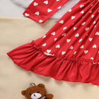 Toddler Girl's Cute 'LOVE' Embroidered Dress, Heart Print Long Sleeve A-Line Dress With Ruffle Hem