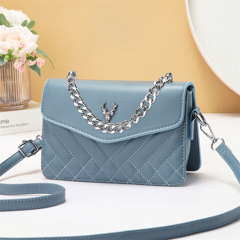Soft Blush Quilted Mini Bag - Retro Style Casual Handbag Waterproof Minimalist Single Shoulder Wide Strap PU Polyester Lining Stylish Thick Chains