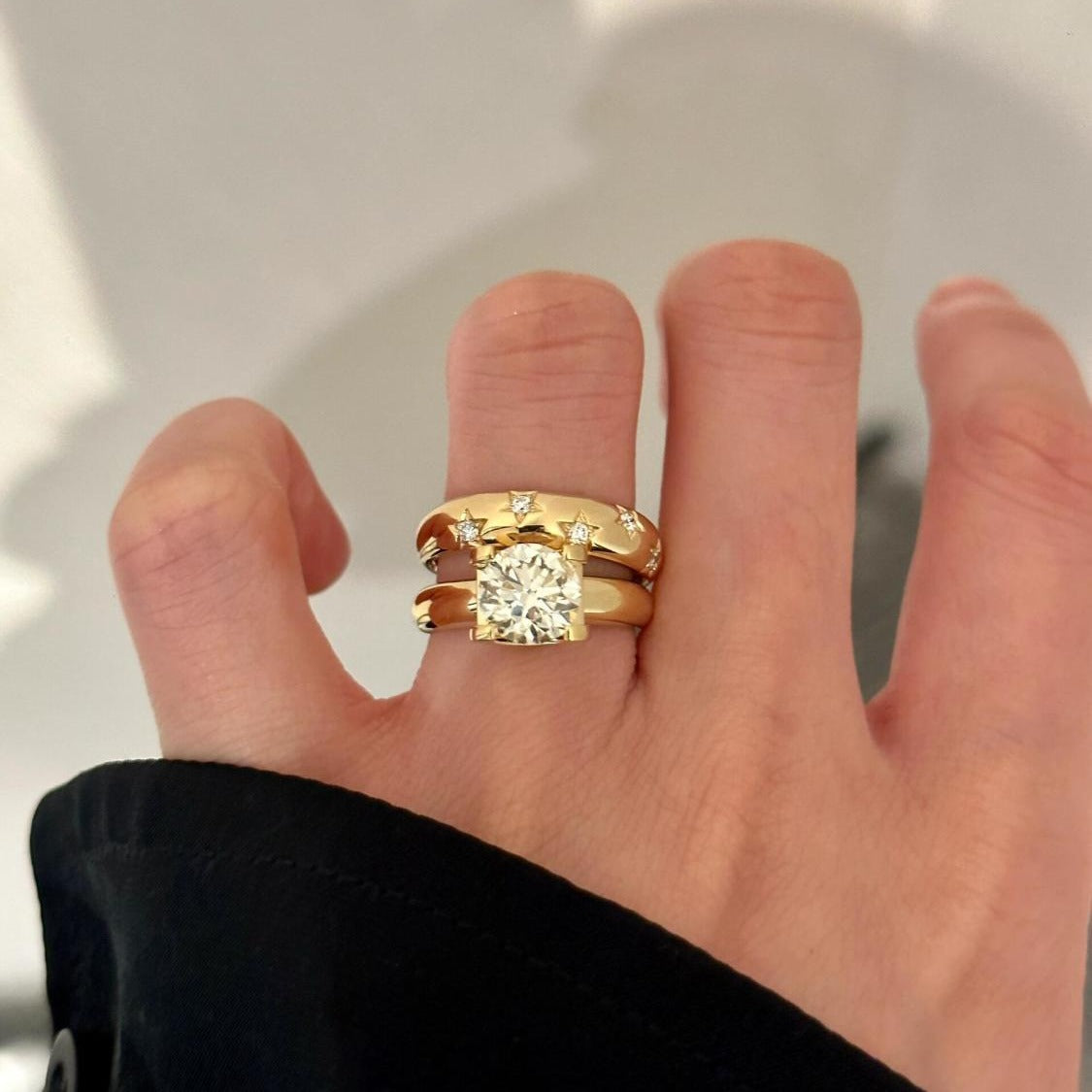 French-style Subtly Luxurious Gold-colored Cow-head Diamond-look Ring