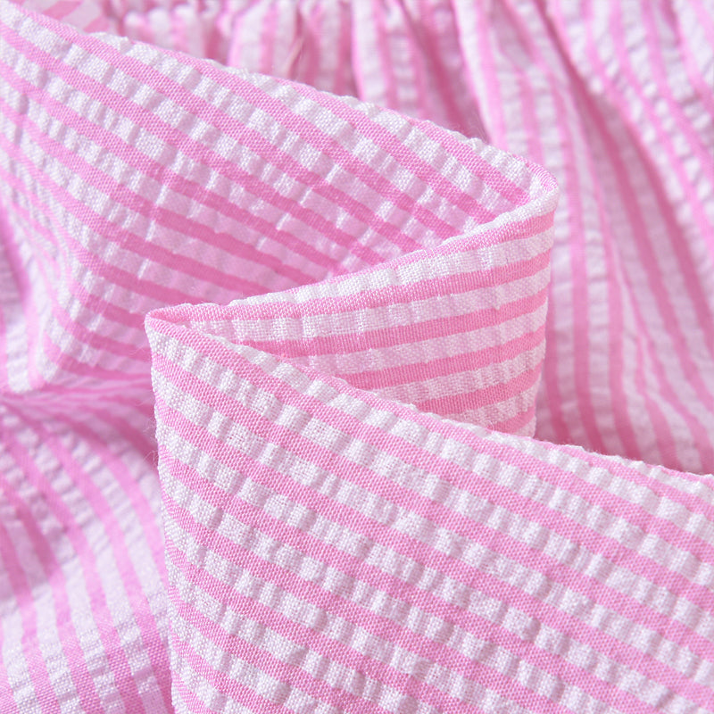 Toddler Girl's Bunny Embroidered Dress, Round Neck Short Sleeve A-Line Dress With Back Button Closure