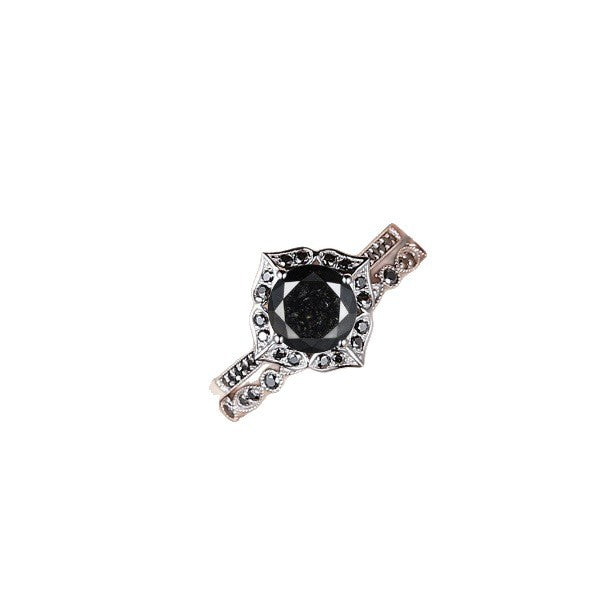 Simple Black Diamond Flower Ring For Women
