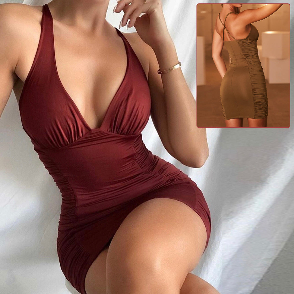 Sexy Deep V-neck Backless Suspender Dress INS Fashion Slim Hip Backless Short Dress Summer Women's Clothing