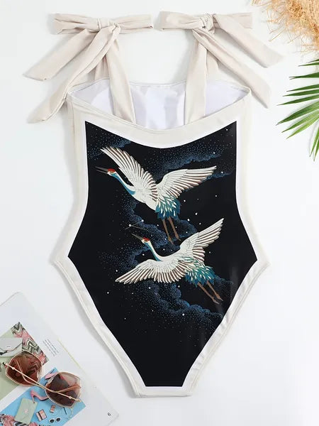European And American One-piece Conservative Tummy-covering Beach And Hot Spring Swimsuit Three-piece Set, French Vintage-style One-piece Bikini