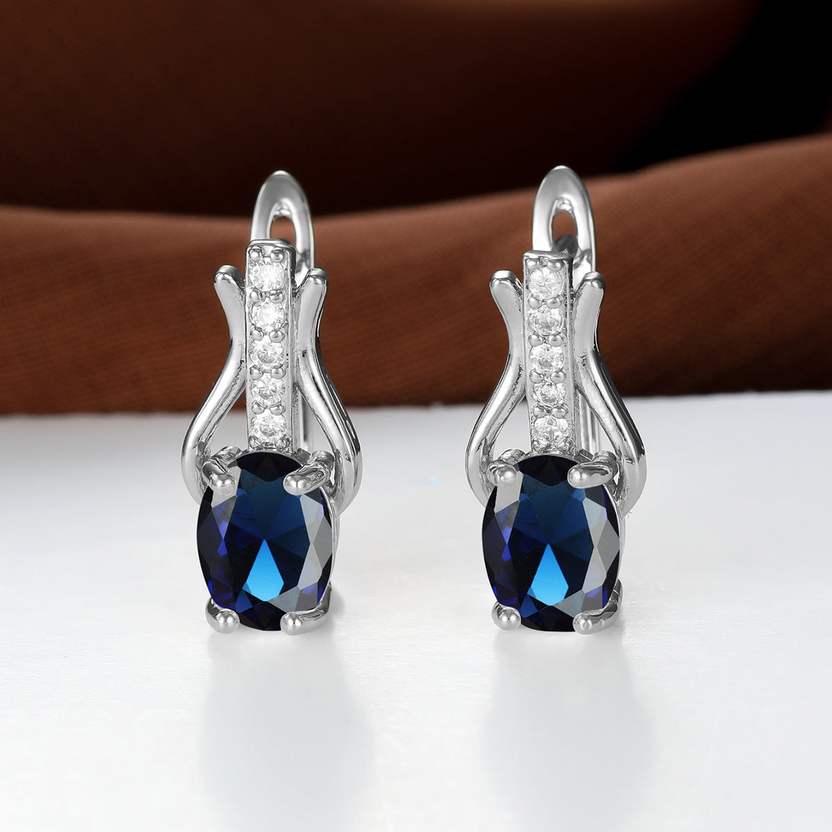 Oval Garnet Crystal Champagne Gold Ear Clips For Women