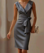 Fashion Bowknot Dress Solid Color Elegant Slim Sleeveless Dresses Women's Casual Office Party Clothing