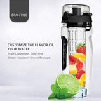 32Oz Fruit Infusing Infuser Water Bottle Water Fruit Bottle BPA Free Plastic Sport Fruit Infuser Water Bottles With Infuser Juice Shaker Drink Bottle Of Water