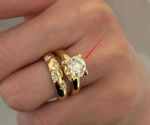 French-style Subtly Luxurious Gold-colored Cow-head Diamond-look Ring