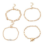 4-Piece Minimalist Geometric Bracelet Set For Women With Flower Design