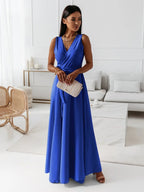 V-neck Sleeveless Dress With Belt Summer Fashion Party Club Evening Maxi Dress For Women Clothing