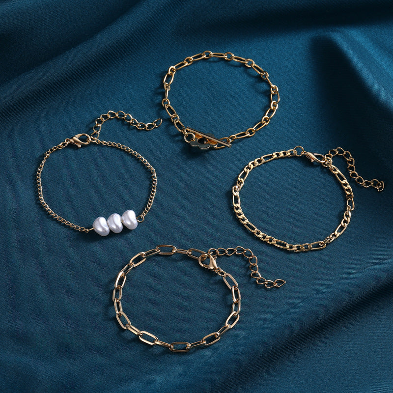 4-Piece Minimalist Geometric Bracelet Set For Women With Flower Design