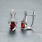 Oval Garnet Crystal Champagne Gold Ear Clips For Women