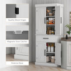 72" Tall Kitchen Cabinet, Kitchen Pantry Cabinet with Barn Doors, Drawer, 5-Tier Shelf and Adjustable Shelves, White