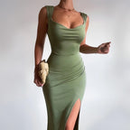 Slim Sleeveless Slit Dress With Back Tie Design Fashion Temperament Dress For Women Clothing