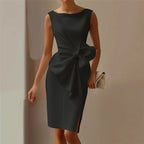 Fashion Bowknot Dress Solid Color Elegant Slim Sleeveless Dresses Women's Casual Office Party Clothing