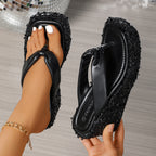 High Heels Wedge Sandals With Sequins Shiny Height Increasing Platform Flip Flops Women's Thick Bottom Shoes Beach Summer